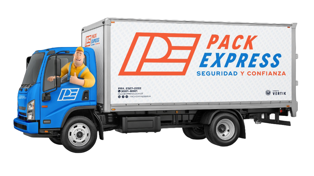 Camión de Pack Express rotulado con la marca
